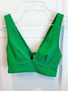 Old Navy Women’s Vibrant Emerald Green V-Neck Textured Wide Strap Swim Top Sz XS
